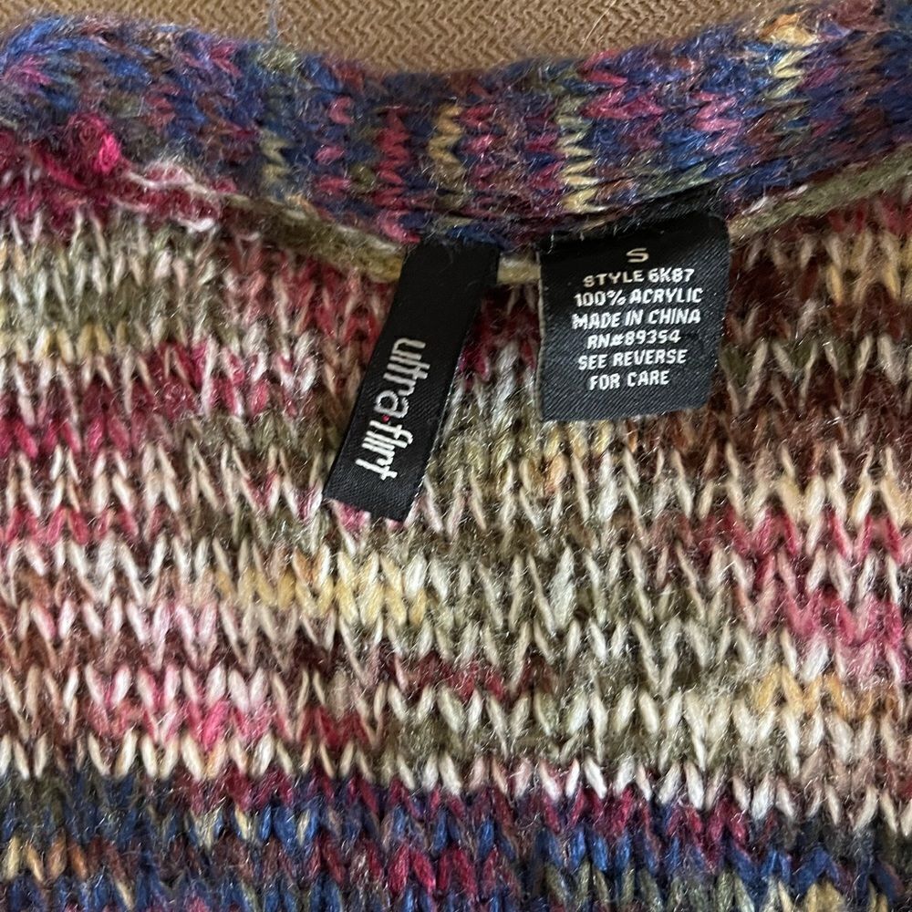 Ultra flirt long colorful striped open knit cardigan size S - Picture 6 of 6